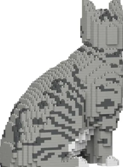 Figurine Chat tigré gris clair assis Bloc de construction^Jekca Online