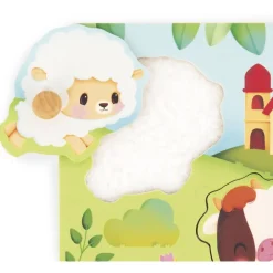 Puzzle tactile en bois 5 pièces - thème animaux de la ferme^Janod New